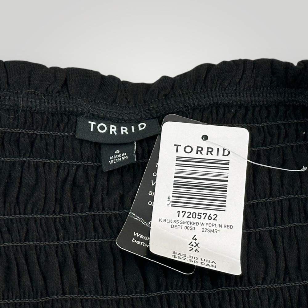 NEW $45 TORRID Babydoll Shirt Top Black Smocked Puff Sleeve Womans 4X Tunic NWT - Picture 5 of 7